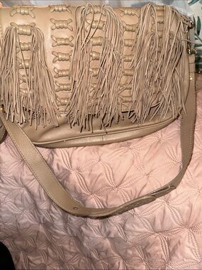 Beige Fringe Crossbody Bag with Braided Detail